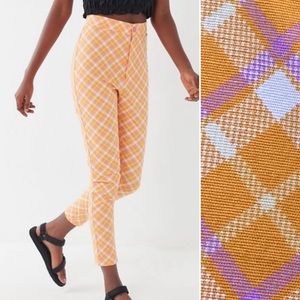 Urban Outfitters Pants Ingrid Orange Plaid High Rise Skinny Stretch Trousers S